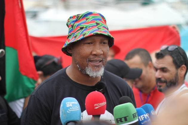 September 10, 2025, Tunis, Tunis, Tunisia: Supporters and activists of the Global Sumud Flotilla gather at the Tunisian port of Sidi Bou Said, ahead of the scheduled departure to the Gaza Strip to break Israel s blockade on the Palestinian territory on September 10, 2025. Organisers of the flotilla named Sumud , an Arabic word meaning steadfastness, which carries aid and pro-Palestinian activists, said late September 9 that another of their boats had been struck in a suspected drone attack off Tunisia s coast, adding the flotilla was due to resume its voyage on September 10 after multiple delays. Tunis Tunisia - ZUMAm342 20250910_zsp_m342_014 Copyright: xHasanxMradx