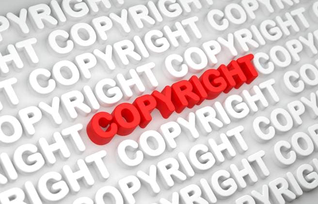 Copyright, text in red and white letters, intellectual property warning sign, owner. Copyright, text in red and white letters, intellectual property warning sign, owner. Business, protection of intellectual property, patent, law. 3D illustration img_text014s_copyright