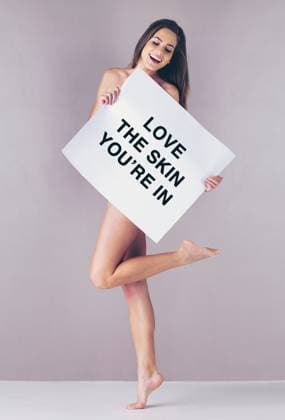 Woman, smile and naked with poster in studio for body positivity, empowerment or confident in skin. Happy, text information and person with paper on pink background for self love, pride or acceptance Woman, smile and naked with poster in studio for body positivity, empowerment or confident in skin. Happy, text information and person with paper on pink background for self love, pride or acceptance., model released, , 95800162.jpg RECORD DATE NOT STATED
