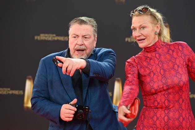 v.l. Armin ROHDE, Schauspieler, Karen BOEHNE, Schauspielerin, Roter Teppich, Red Carpet Show, Ankunft, arrival, Verleihung des Deutschen Fernsehpreises, Der Deutsche Fernsehpreis 2025, Deutscher Fernsehpreis 2025 in den MMC Studios Koeln, am 10.09.2025.