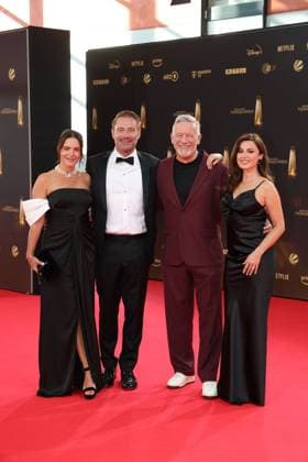 Julia Roentgen, Sasha, Otto Steiner und Natalia Avelon bei der Verleihung vom Deutschen Fernsehpreis am 10.09.2025 in Koeln Deutscher Fernsehpreis Verleihung 2025 in Koeln