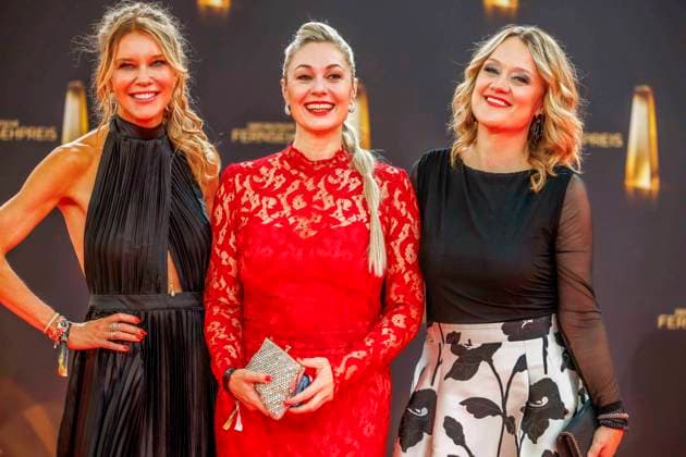 abb Laura Karasek, Ruth Moschner und Lisa Feller zu Gast auf dem roten Teppich bei der Verleihung Der Deutsche Fernsehpreis 2025 in den MMC Studios am 0.09.2025 in Koeln NRW Deutschland