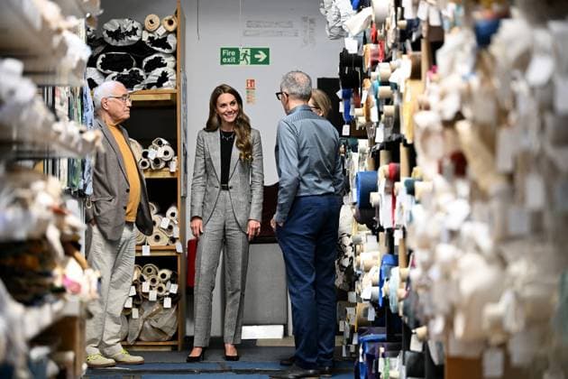 The Princess of Wales visits Marina Mill The Princess of Wales visits Marina Mill, where a small team produces fabrics using the traditional silk-screen method, in Cuxton, Kent, UK, on the 11th September 2025. Picture by Chris J Ratcliffe WPA-Pool Cuxton Marina Mill Kent United Kingdom  WHA-0801