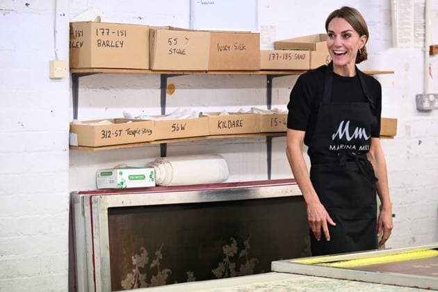 The Princess of Wales visits Marina Mill The Princess of Wales visits Marina Mill, where a small team produces fabrics using the traditional silk-screen method, in Cuxton, Kent, UK, on the 11th September 2025. Picture by Chris J Ratcliffe WPA-Pool Cuxton Marina Mill Kent United Kingdom  WHA-0801
