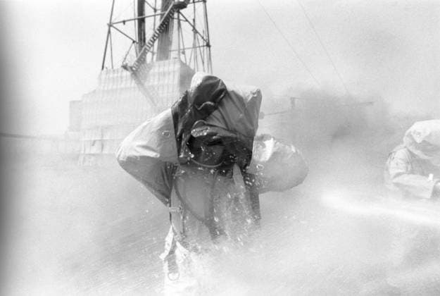 Liquidation of open gas and oil fountains 9002614 01.08.1985 Workers of the service for taming open oil and gas fountains extinguishing a fire in the city of Poltava, Ukrainian SSR. Alexey Kurbatov Sputnik Poltava Ukraine  Copyright: xAlexeyxKurbatovx