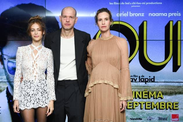 Oui Premiere Efrat Dor, Nadav Lapid and Naama Preis attending the Oui Premiere at the UGC Cine Cite Les Halles in Paris, France on September 12, 2025. Photo by Aurore Marechal ABACAPRESS.COM Paris France  Copyright: xMarechalxAurore ABACAx
