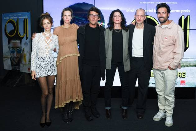 Oui Premiere Efrat Dor, Naama Preis, Hugo Selignac, Judith Lou Levy, Nadav Lapid and Antoine Lafon attending the Oui Premiere at the UGC Cine Cite Les Halles in Paris, France on September 12, 2025. Photo by Aurore Marechal ABACAPRESS.COM Paris France  Copyright: xMarechalxAurore ABACAx