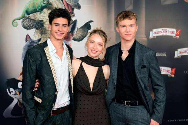 Loris Sichrovsky, Emilia Maier und Leonard Conrads bei der Premiere des Kinofilms Die Schule der magischen Tiere 4 im Mathäser Filmpalast. München, 12.09.2025