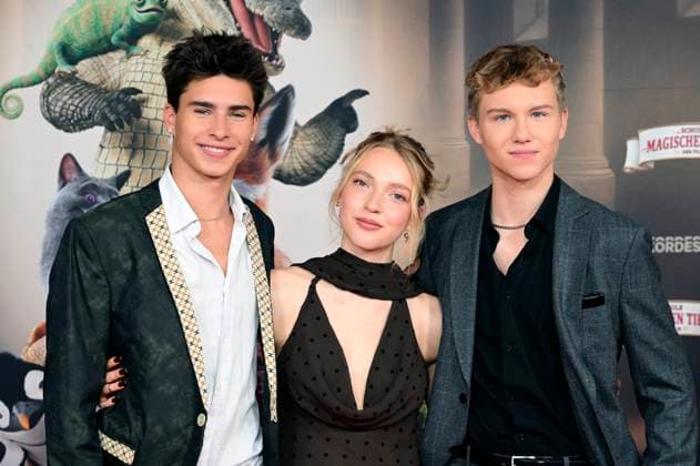 Loris Sichrovsky, Emilia Maier und Leonard Conrads bei der Premiere des Kinofilms Die Schule der magischen Tiere 4 im Mathäser Filmpalast. München, 12.09.2025