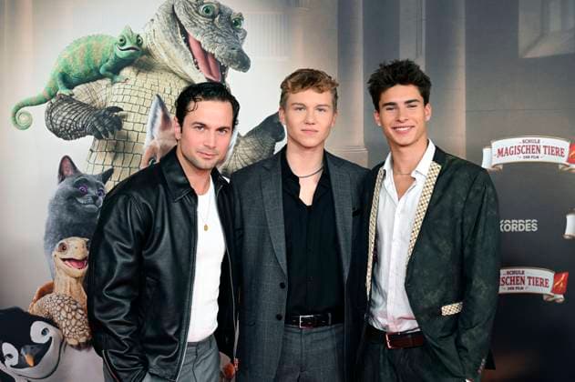 Samuel Schneider, Leonard Conrads und Loris Sichrovsky bei der Premiere des Kinofilms Die Schule der magischen Tiere 4 im Mathäser Filmpalast. München, 12.09.2025