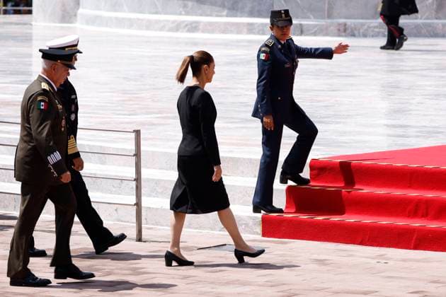 (L-R) Minister of Mexican National Defense, Ricardo Trevilla Trejo; Minister of the Mexico s Navy, Raymundo Morales Angeles and Mexico s President Claudia Sheinbaum Pardo walking to altar during the commemorative ceremony for the 178th anniversary of the NioÂ±os Heroes of Chapultepec at the Altar of the Fatherland in the Castillo de Chapultepec. on September 13, 2025 in Mexico City, Mexico. Mexico City Mexico - ZUMAe321 20250913_zia_e321_030 Copyright: xLuisxBarronx