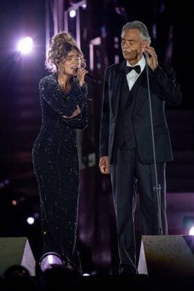 September 13, 2025, Vatican, Vatican: Karol G and Andrea Bocelli perform on the stage during the Grace For The World event at St. Peter s Square. Vatican Vatican - ZUMAs197 20250913_aaa_s197_628 Copyright: xStefanoxCostantinox
