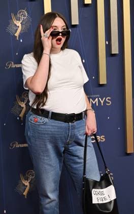 Megan Stalter arrives for the 77th annual Primetime Emmy Awards at the Peacock Theater in Los Angeles on Sunday, September 14, 2025.  LAP2025091424 CHISxCHEW