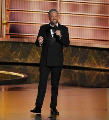 Host Nate Bargatze speaks onstage at the 77th annual Primetime Emmy Awards at the Peacock Theater in Los Angeles on Sunday, September 14, 2025.  LAP20250914707 JIMxRUYMEN