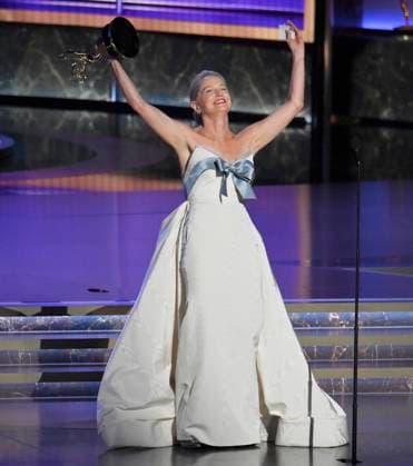 Katherine LaNasa accepts the Outstanding Supporting Actress in a Drama Series award for The Pitt at the 77th annual Primetime Emmy Awards at the Peacock Theater in Los Angeles on Sunday, September 14, 2025.  LAP202509142024 JIMxRUYMEN