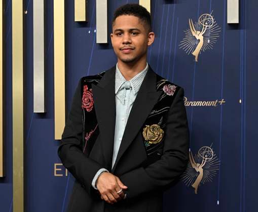 Rhenzy Feliz from The Penguin, arrives for the 77th annual Primetime Emmy Awards at the Peacock Theater in Los Angeles on Sunday, September 14, 2025.  LAP20250914715 JohnxMcCoy