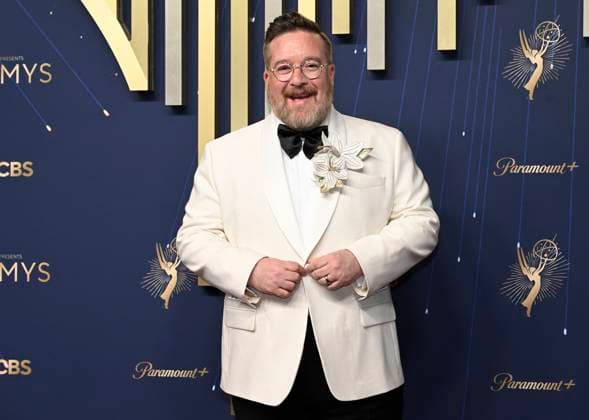 Michael Cyril Creighton from Only Murders, arrives for the 77th annual Primetime Emmy Awards at the Peacock Theater in Los Angeles on Sunday, September 14, 2025.  LAP20250914734 JohnxMcCoy