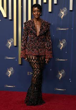 Skye P. Marshall arrives for the 77th annual Primetime Emmy Awards at the Peacock Theater in Los Angeles on Sunday, September 14, 2025.  LAP20250914802 JohnxMcCoy