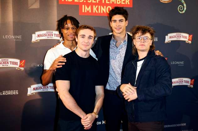 Noel Diop, Luis Vorbach, Loris Sichrovsky und Jakob Weingärtner bei der Premiere des Kinofilms Die Schule der magischen Tiere 4 in der Lichtburg. Essen, 14.09.2025