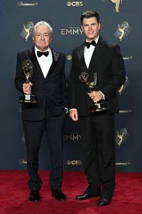 Lorne Michaels und Colin Jost mit dem Emmy für Outstanding Variety Special (Live) für SNL50: The Anniversary Special beim Preisträger-Photocall der 77. Primetime Emmy Awards 2025 im Peacock Theater. Los Angeles, 14.09.2025