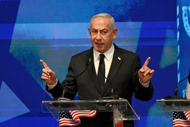 Israeli Prime Minister Benjamin Netanyahu speaks at the opening event of the largest-ever bipartisan delegation of American legislators to Israel at the Foreign Minister in Jerusalem on Monday, September 15. The delegation includes 250 legislators from all 50 U.S. states – five elected officials from each state.  JER2025091509 DEBBIExHILL