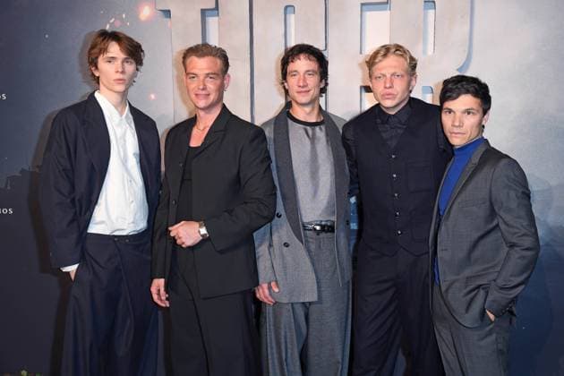 Yoran Leicher, David Schütter, Laurence Rupp, Leonard Kunz, Sebastian Urzendowsky bei der Weltpremiere des Amazon MGM Studios Film DER TIGER im Kino in der Kulturbrauerei in Berlin am 15.09.2025
