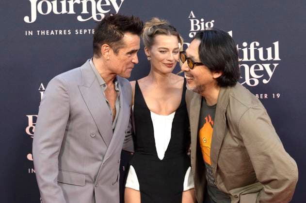 Colin Farrell, Margot Robbie und Kogonada bei der Premiere des Kinofilms A Big Bold Beautiful Journey im AMC Lincoln Square. New York, 15.09.2025