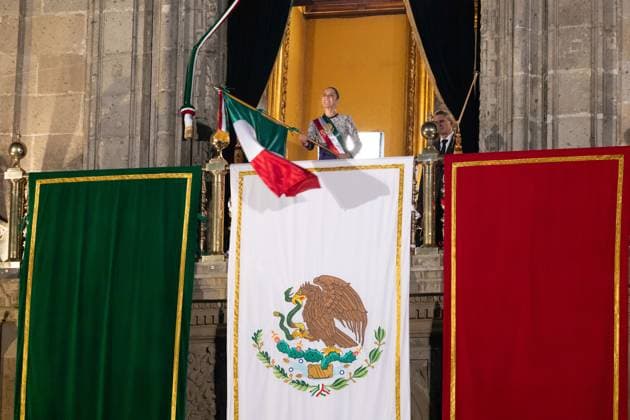September 15, 2025, Mexico City, Mexico: Claudia Sheinbaum Pardo became the first woman president in Mexico to lead the Ã¢â‚¬oeEl GritoÃ¢â‚¬Â (Cry of Independence) celebration. The historical moment took place at the main square in the capital of the country in front of thousands of people. The mandatory was accompanied by her husband, the physicist Jesus Maria Tarriba. Mexico City Mexico - ZUMAl178 20250915_znp_l178_022 Copyright: xCristianxLeyvax