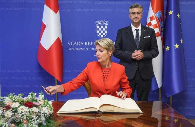 Prime minister with President of the Swiss Confederation Karin Keller-Sutter Croatian prime minister Andrej Plenkovic with President of the Swiss Confederation Karin Keller-Sutter during their meeting in Zagreb, Croatia, on September 16, 2025.  SlavkoxMidzor PIXSELL