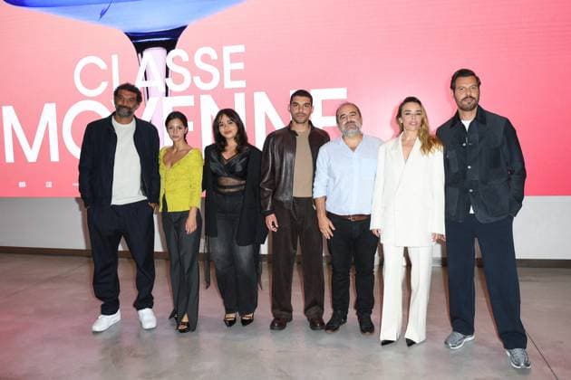Classe Moyenne Premiere Ramzy Bedia, Noee Abita, Mahia Zrouki, Sami Outalbali,Antony Cordier, Elodie Bouchez and Laurent Lafitte attending the Classe Moyenne Premiere at the Pathe Palace cinema in Paris, France on September 16, 2025. Photo by Aurore Marechal ABACAPRESS.COM Paris France  Copyright: xMarechalxAurore ABACAx