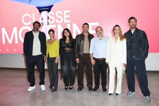 Classe Moyenne Premiere Ramzy Bedia, Noee Abita, Mahia Zrouki, Sami Outalbali,Antony Cordier, Elodie Bouchez and Laurent Lafitte attending the Classe Moyenne Premiere at the Pathe Palace cinema in Paris, France on September 16, 2025. Photo by Aurore Marechal ABACAPRESS.COM Paris France  Copyright: xMarechalxAurore ABACAx