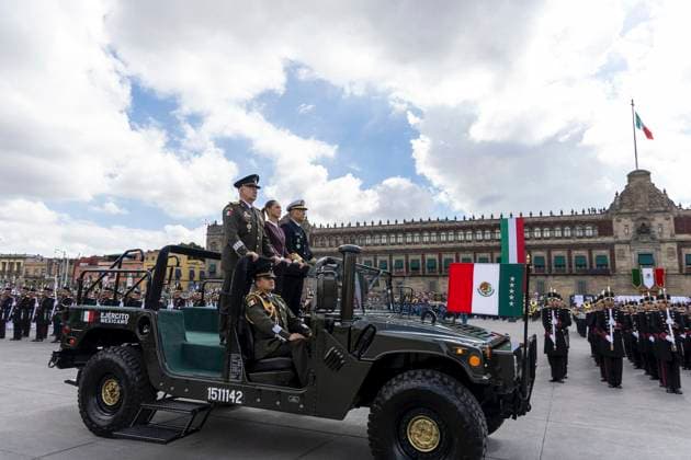 September 16, 2025, Mexico City, Mexico, USA: (L-R) Secretary of National Defense of Mexico Ricardo Trevilla Trejo, President of Mexico Claudia Sheinbaum and Secretary of the Navy of Mexico Admiral Raymundo Pedro Morales Angeles during the Independence Day military parade at Zocalo on Tuesday September 16, 2025 in Mexico City, Mexico. The parade takes place in the streets of downtown Mexico City and important avenues like Paseo de la Reforma. PRESIDENCIA PI Mexico City USA - ZUMAp124 20250916_zaa_p124_007 Copyright: xPresidenciax
