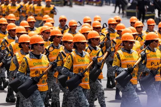 September 16, 2025, Mexico City, Mexico: The military parade commemorating Mexico s Independence Day took place, led by President Claudia Sheinbaum Pardo, accompanied by the Secretary of the Navy, Raymundo Pedro Morales Angeles, and the Secretary of Defense, Ricardo Trevilla Trejo, among other officials..Approximately 16,000 members of the various federal armed forces participated in the event, marching from the Plaza de la Constitucio³n to the military camp Marte. Mexico City Mexico - ZUMAl178 20250916_znp_l178_097 Copyright: xCristianxLeyvax