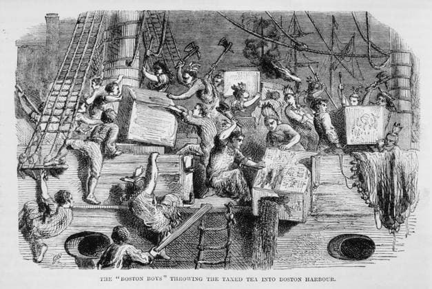 Boston Tea Party, US history, protest, historical, July 1, 2014 - The Boston Boys Throwing the Taxed Tea into Boston Harbor, Boston Tea Party, Illustration Copyright: xJTxVintagex