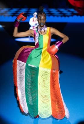 Agatha Ruiz de la Pradas fashion show at MBFW Madrid A model during Agatha Ruiz de la Pradas fashion show, at the 82nd edition of Mercedes Benz Fashion Week Madrid, at Ifema in Madrid, on September 18, 2025, in Madrid Spain This years edition is held from September 17 to 21 and commemorates the 40th anniversary of the catwalk show During the show, the designer presents her first collection designed with artificial intelligence 18 SEPTEMBER 2025 Madrid Madrid Madrid Spain  Copyright: xEduardoxParrax 6962968
