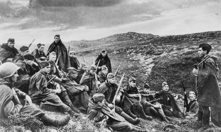 June 29 - October 10, 1941. Murmansk Region, USSR. Soviet marines are pictured on the Rybachy Peninsula during the defence of the Arctic zone in the Great Patriotic War (part of the Second World War). The exact date of the photograph is unknown. The highest quality available. Yevgeny Khaldei TASS  32425134