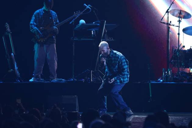 Lead singer of Maroon 5, Adam Levine performs on stage during the iHeartRadio Music Festival Concerts at T-Mobile Arena in Las Vegas, Nevada on Friday, September 19, 2025.  LAV2025091929 JAMESxATOA