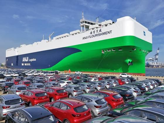 World Most Powerful Ocean Going Automobile Transport Ship Anji The world s most powerful ocean going automobile transport ship Anji docks at Yantai Port to load export vehicles in Yantai City, Shandong Province, China on September 21, 2025. Yantai Shandong China  Copyright: xCFOTOx i1758531087735