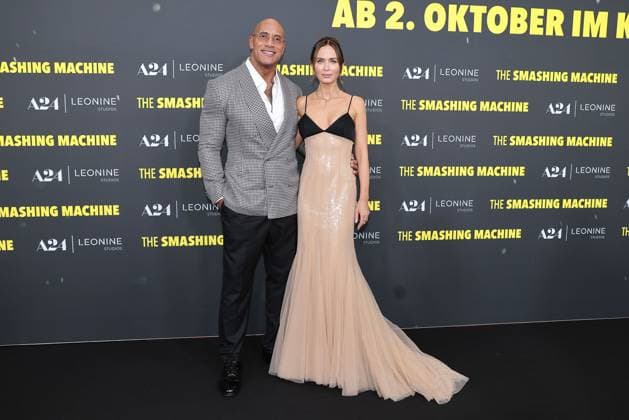Dwayne Johnson and Emily Blunt attend The Smashing Machine premiere at Zoo Palast on September 22, 2025 in Berlin, Germany. The Smashing Machine Berlin Premiere on on September 22, 2025 in Berlin, Germany.