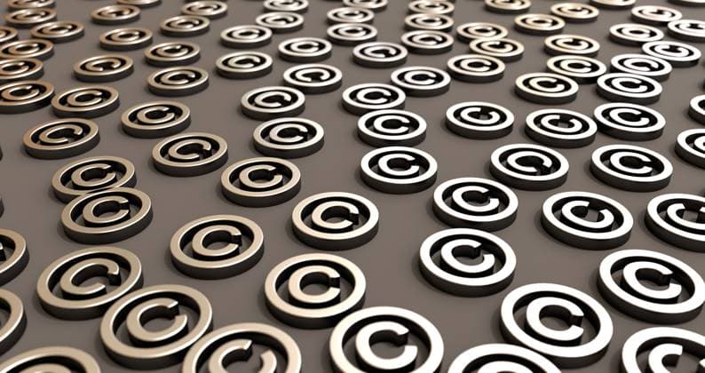 Copyright symbols in metallic. Copyright symbols in metallic. Sign for intellectual property, patent, author, warning symbol. 3D illustration symbol042s09_copyright_symbol