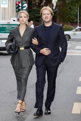 MFW - Alberta Ferretti Arrivals Christopher Aleo e Simona Jakstaite arrive to Alberta Ferretti fashion show during the Milan Fashion Week Women’s Spring-Summer 2026 on September 23, 2025 in Milan (Italy), Italy. Photo by Marco Piovanotto ABACAPRESS.COM Milan Italy  Copyright: xPiovanottoxMarco ABACAx