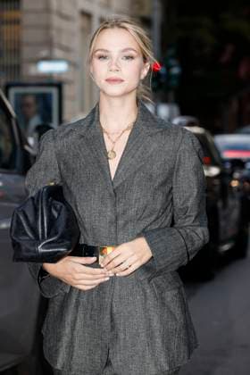 MFW - Alberta Ferretti Arrivals Christopher Aleo e Simona Jakstaite arrive to Alberta Ferretti fashion show during the Milan Fashion Week Women’s Spring-Summer 2026 on September 23, 2025 in Milan (Italy), Italy. Photo by Marco Piovanotto ABACAPRESS.COM Milan Italy  Copyright: xPiovanottoxMarco ABACAx