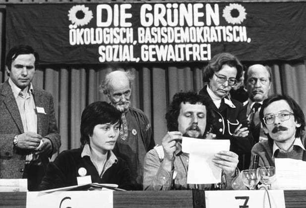 Karlsruhe, 12.01.1980 - Gruendungsparteitag der Patrei Die Gruenen in der Stadthalle Karlsruhe *** Karlsruhe, 12 01 1980 Founding party conference of the Green Party in the Stadthalle Karlsruhe