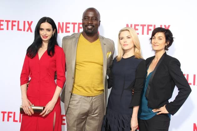 Jessica Jones TV Series Hollywood Photocall May 4, 2016 - Hollywood, California, U.S. - I15829CHW.Netflix Original Series - Marvel s Jessica Jones For Your Consideration Q&A Screening .Paramount Theatre at Paramount Pictures Studios, Hollywood, CA.05 03 2016.KRYSTEN RITTER, MIKE COLTER, RACHAEL TAYLOR AND CARRIE-ANNE MOSS. Clinton H. Wallace Photomundo International Photos Inc Copyright: xClintonxWallacex