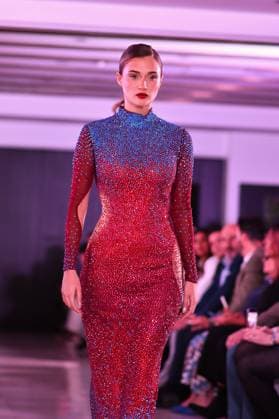 Spring Colors Fashion Week de Madrid - 26 Sep 2025 A model walks the runway wearing a design by Giannina Azar during the Spring Colors Fashion Week de Madrid at Hotel Princesa. Madrid Spain Copyright: xAtilanoxGarciax xSOPAxImagesx FOTO49778