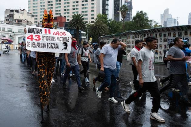 September 26, 2025, Mexico City, Mexico: On the 11th anniversary of the disappearance of 43 students from the Ayotzinapa Rural Teachers College, the mothers and fathers of the students called a rally in Mexico City. The attendees demanded justice and called on the army to release the missing information that is crucial to the ongoing investigation. Mexico City Mexico - ZUMAl178 20250926_znp_l178_004 Copyright: xCristianxLeyvax
