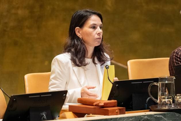 September 27, 2025, New York, New York, USA: President of General Assembly Annalena Baerbock presides over 80th session of General Assembly debate at UN Headquarters in New York, NY on September 27, 2025. New York USA - ZUMAr339 20250927_znp_r339_041 Copyright: xLevxRadinx