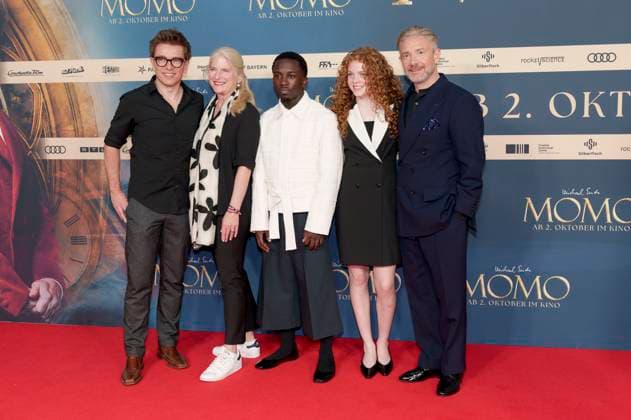Christian Ditter, Judith Erber, Araloyin Oshunremi, Alexa Goodall und Martin Freeman bei der Premiere des Kinofilms Momo im Mathäser Filmpalast. München, 28.09.2025