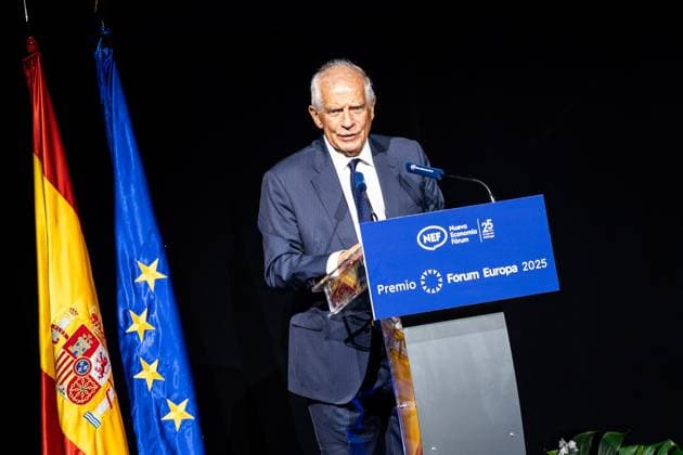 September 29, 2025, Madrid, Madrid, SPAIN: The former Vice-President of the European Commission and former High Representative of the European Union for Foreign Affairs and Security Policy, Josep Borrell during the presentation of the Forum Europa award to the President of the European Council, Antonio Costa, for the 25th anniversary of New Economy Forum, a leading Spanish and European debate forum in which political and social leaders from across Europe and Latin America participate. Madrid SPAIN - ZUMAc270 20250929_zip_c270_018 Copyright: xDavidxCruzxSanzx