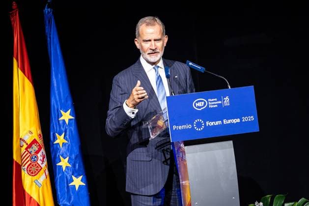 September 29, 2025, Madrid, Madrid, SPAIN: King Felipe of Spain presides over the presentation of the Forum Europa award to the President of the European Council, Antonio Costa, for the 25th anniversary of New Economy Forum, a leading Spanish and European debate forum in which political and social leaders from across Europe and Latin America participate. Madrid SPAIN - ZUMAc270 20250929_zip_c270_034 Copyright: xDavidxCruzxSanzx
